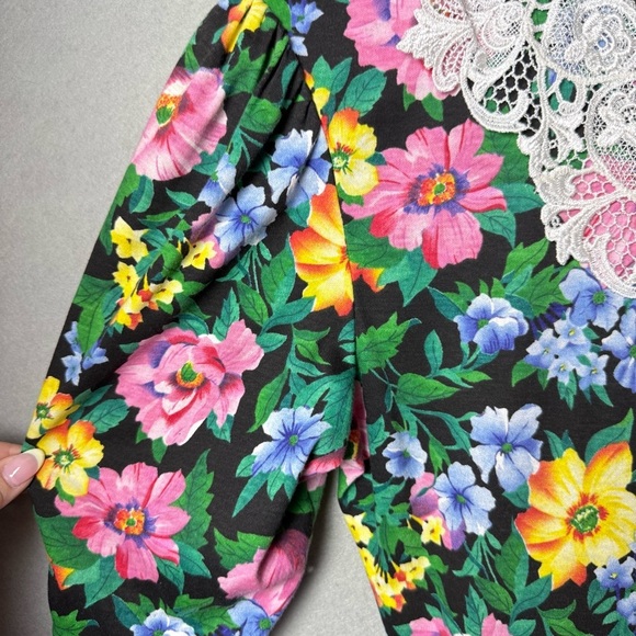 Expo Vintage Women's 80's Puff Sleeve Floral Cotton Blend Lace Collar Dress 10 - Picture 7 of 16